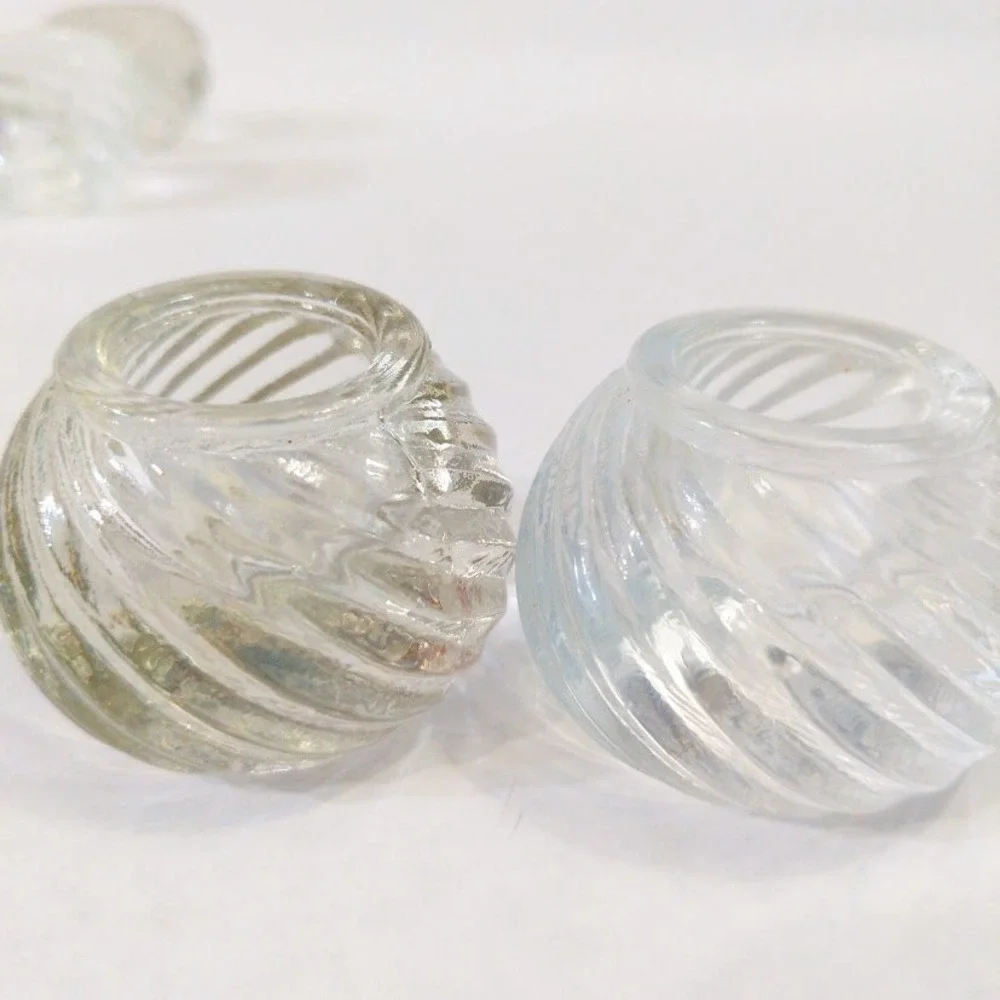 Vintage Clear Swirl Glass Votive Candle Holders Ribbed Round Set of 4